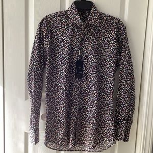 BERTIGO CROWN Men’s Casual Floral Designer Shirt Full Sleeve Black SZ S